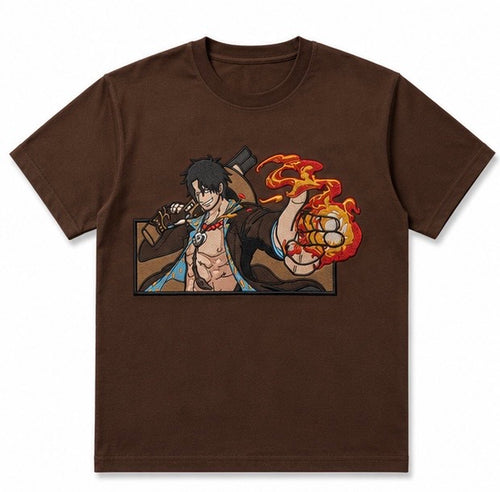 Anime Fire Fist Embroidered Oversized T-Shirt for Men | House Of Zain