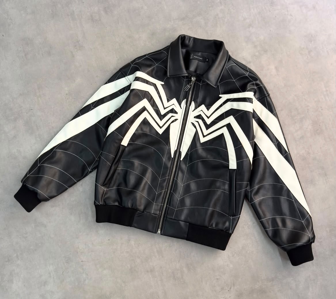 Spider Web Leather Jacket – Black & White