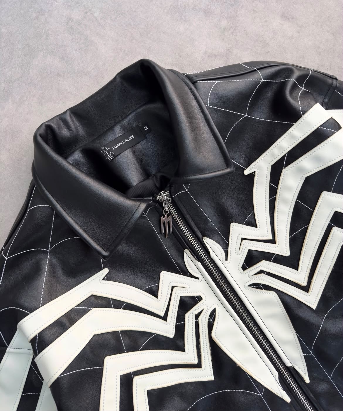 Spider Web Leather Jacket – Black & White