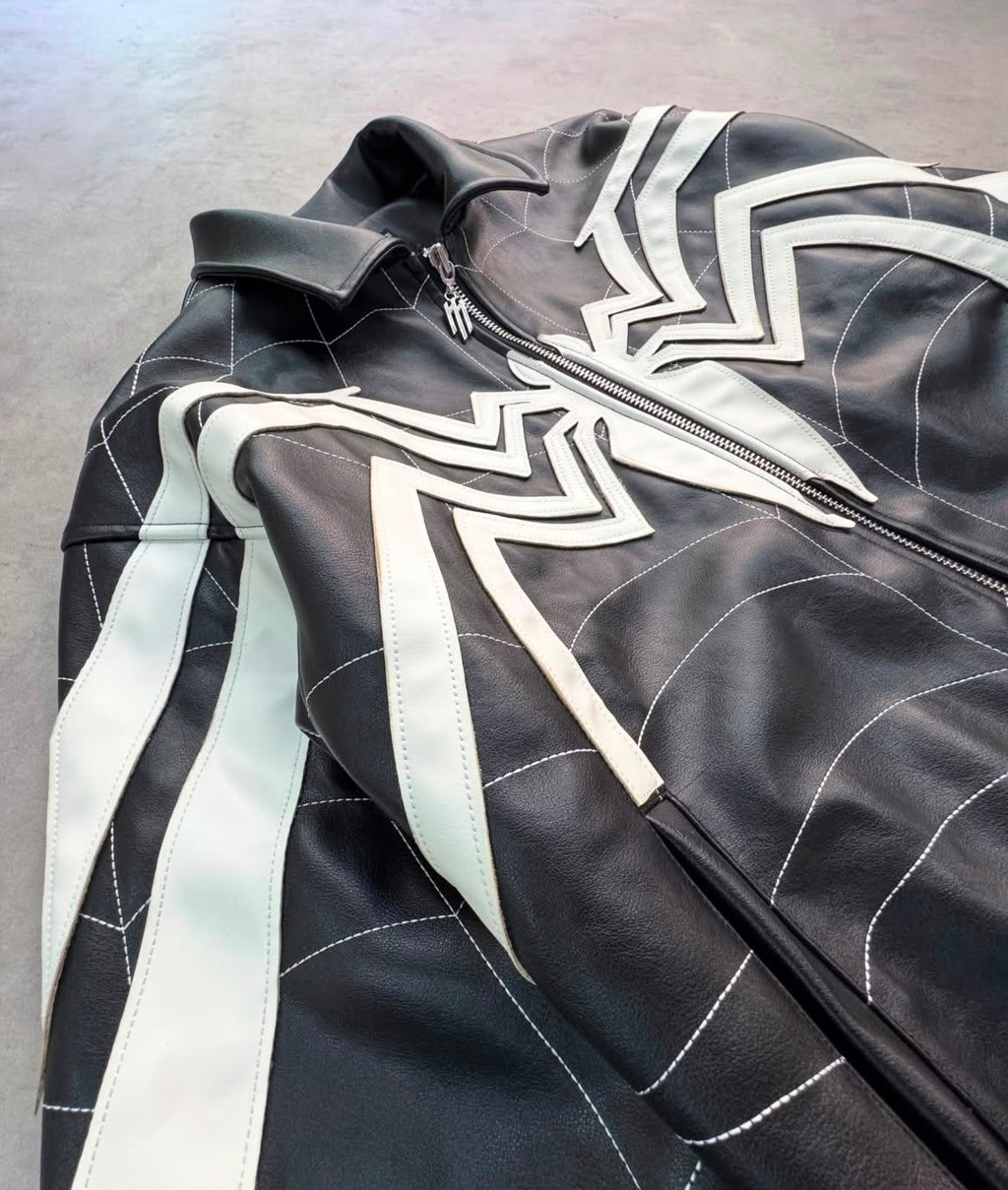 Spider Web Leather Jacket – Black & White
