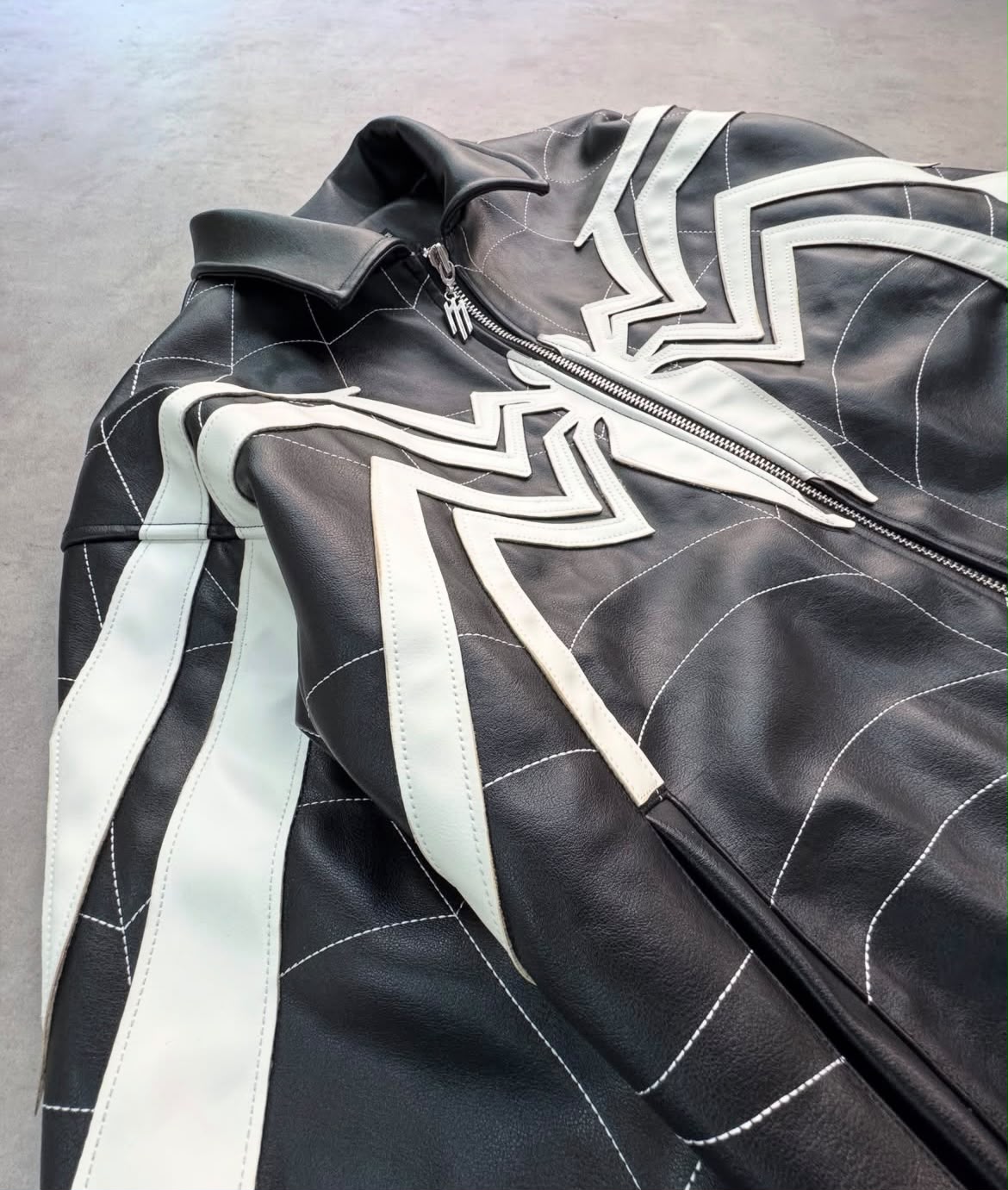 Spider Web Leather Jacket – Black & White