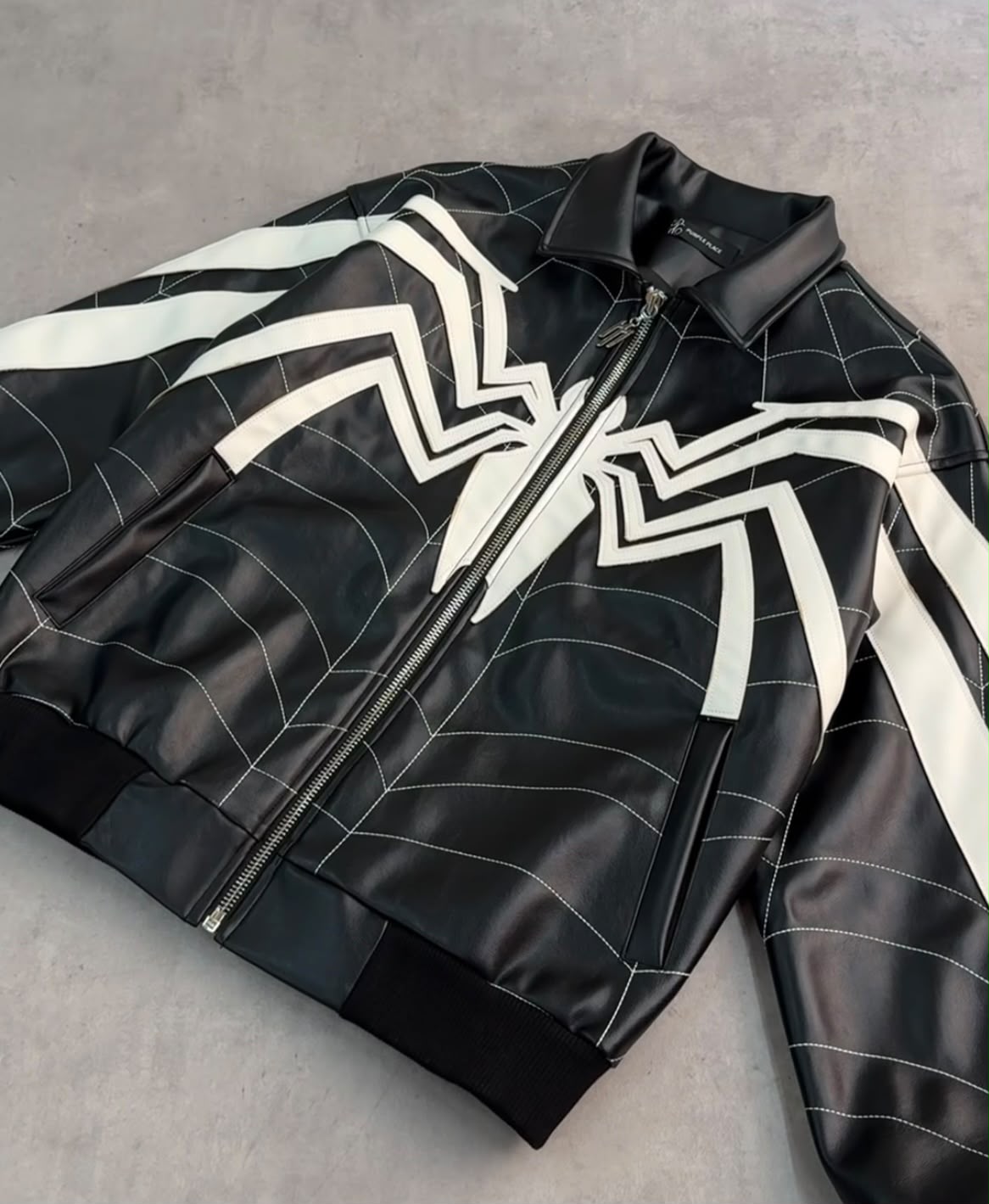 Spider Web Leather Jacket – Black & White